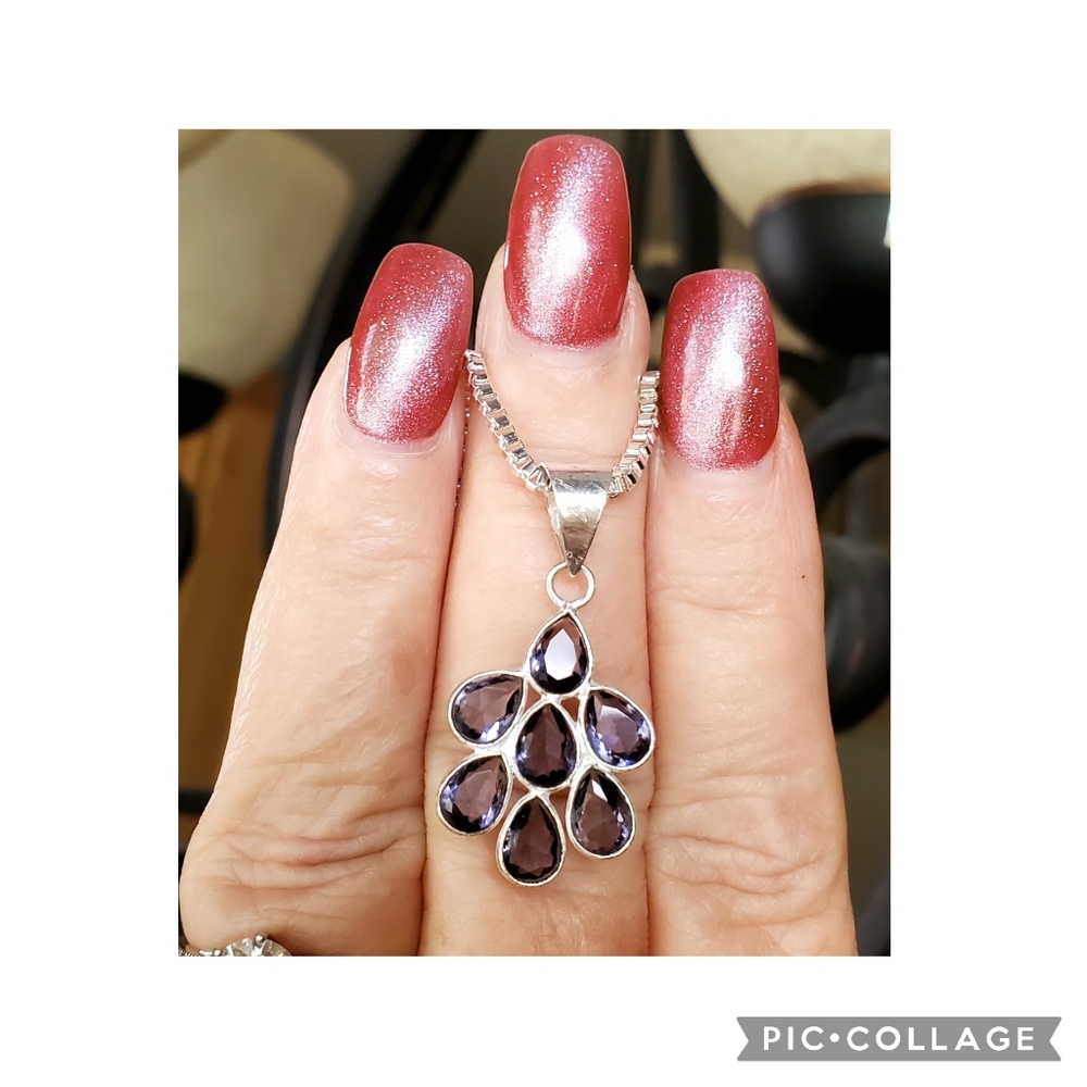 Genuine Pear shaped Amethysts Pendant Necklace